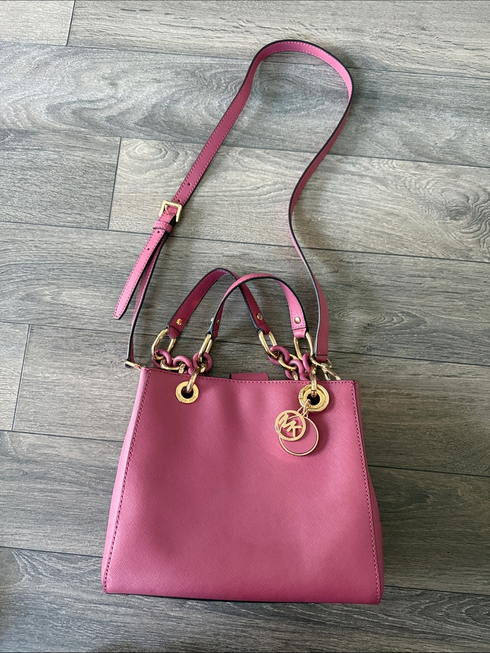 Michael Kors Rose Pink Saffiano Leather Satchel with Gold Hardware